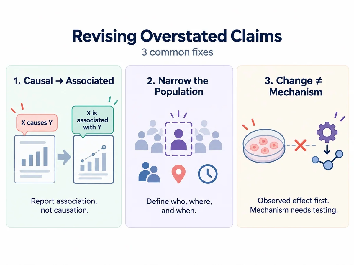 A visual guide to replacing causal claims, narrowing populations, and separating mechanisms from observed effects
