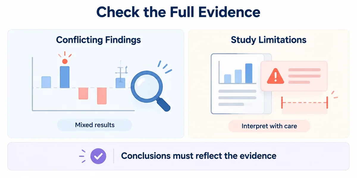 A visual checklist for reviewing conflicting findings and study limitations