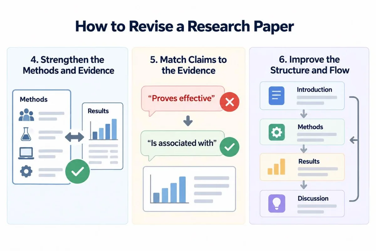 A visual workflow for strengthening evidence, matching claims, and improving structure