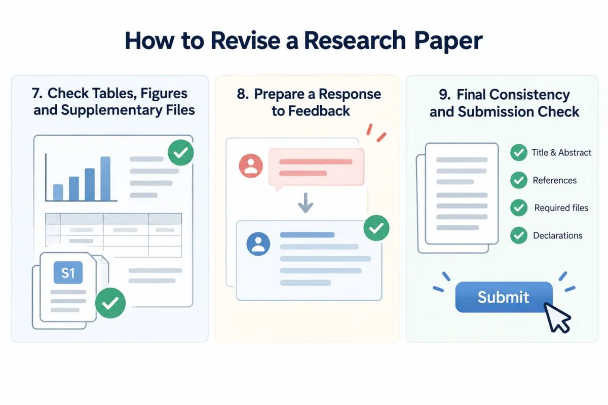 A visual checklist for final tables, figures, response files, and submission consistency