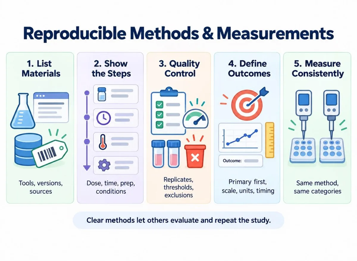 A visual guide to reproducible materials, steps, quality control, definitions, and measurements