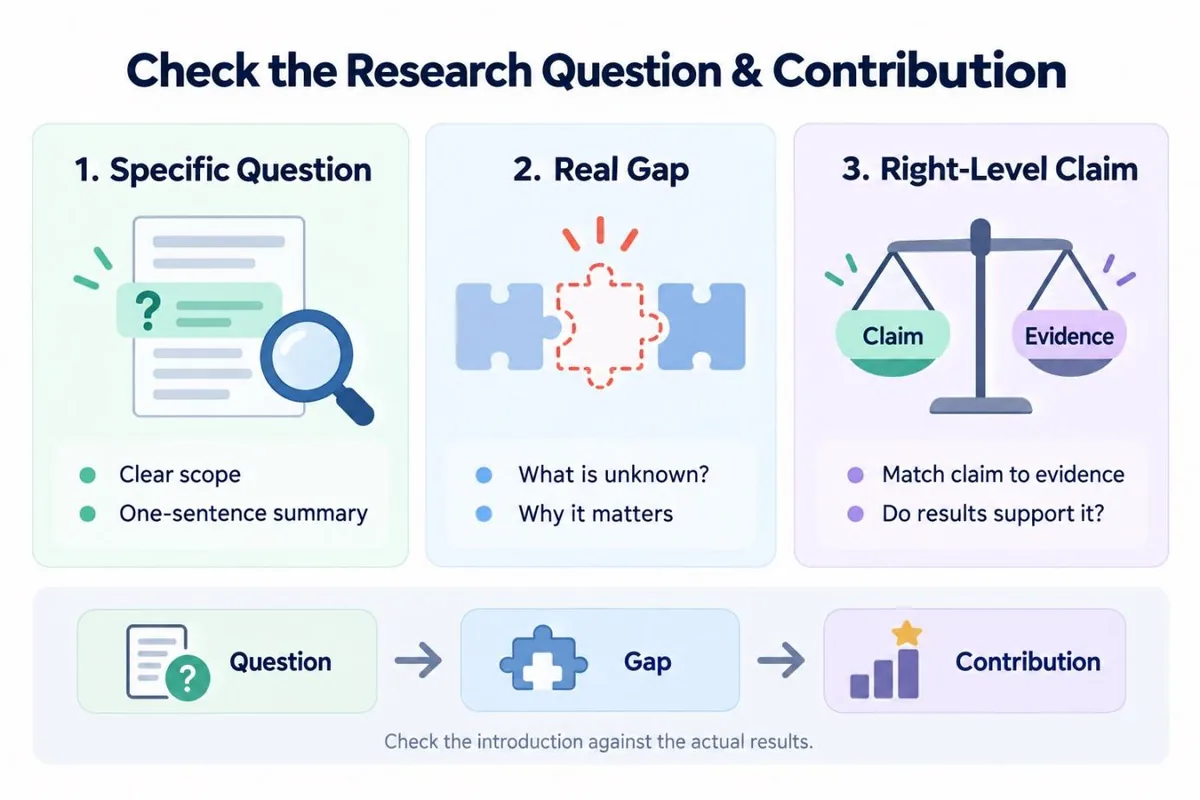 A visual checklist for checking a research question, gap, and contribution