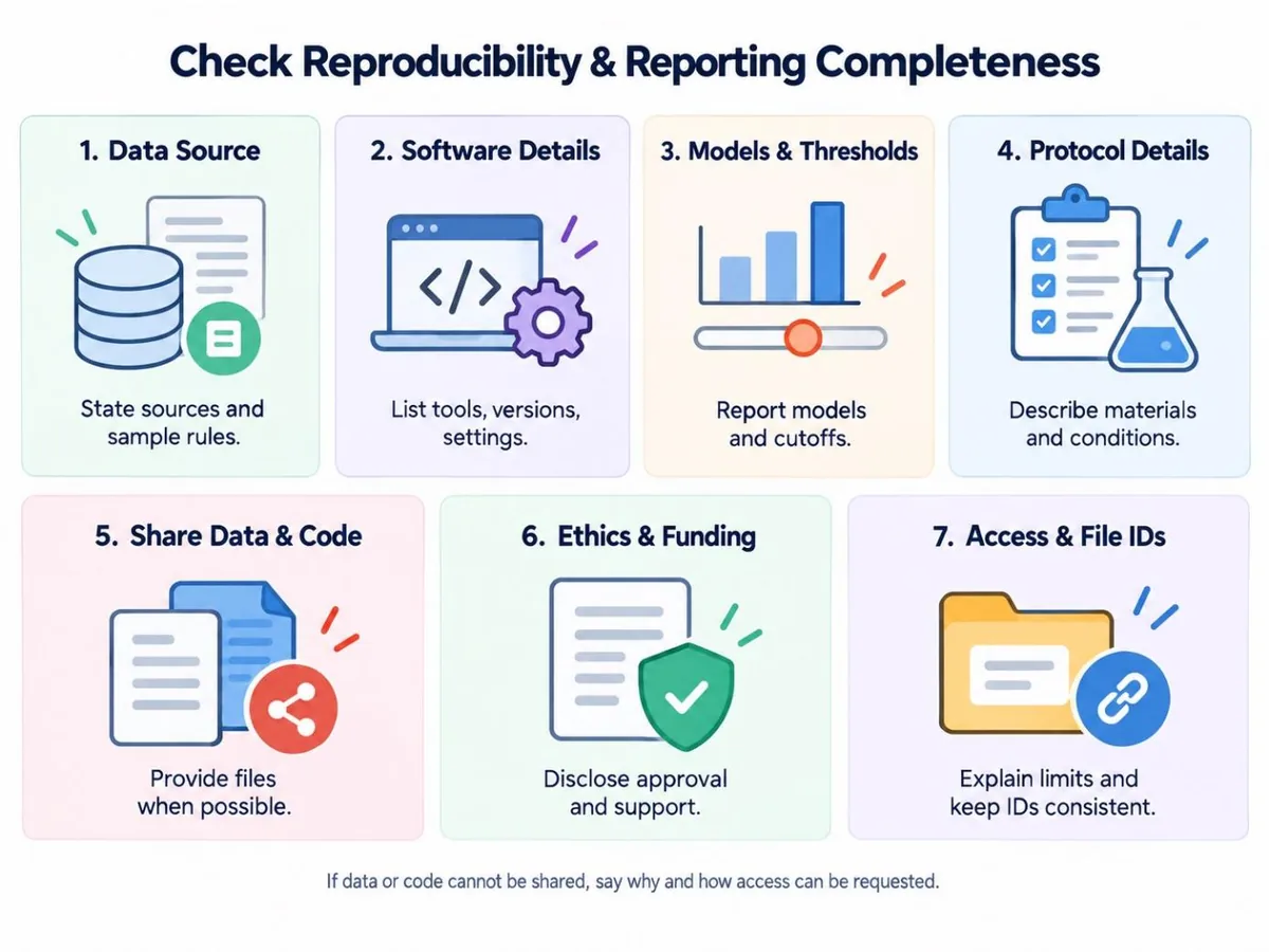 A visual checklist for data sources, software, methods, protocols, and sharing