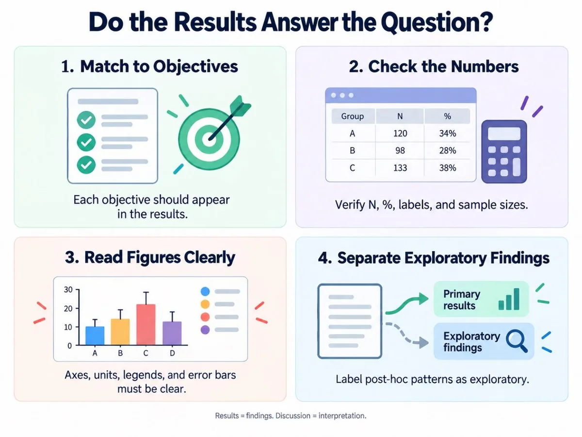A visual checklist for matching results to objectives and checking numbers and figures